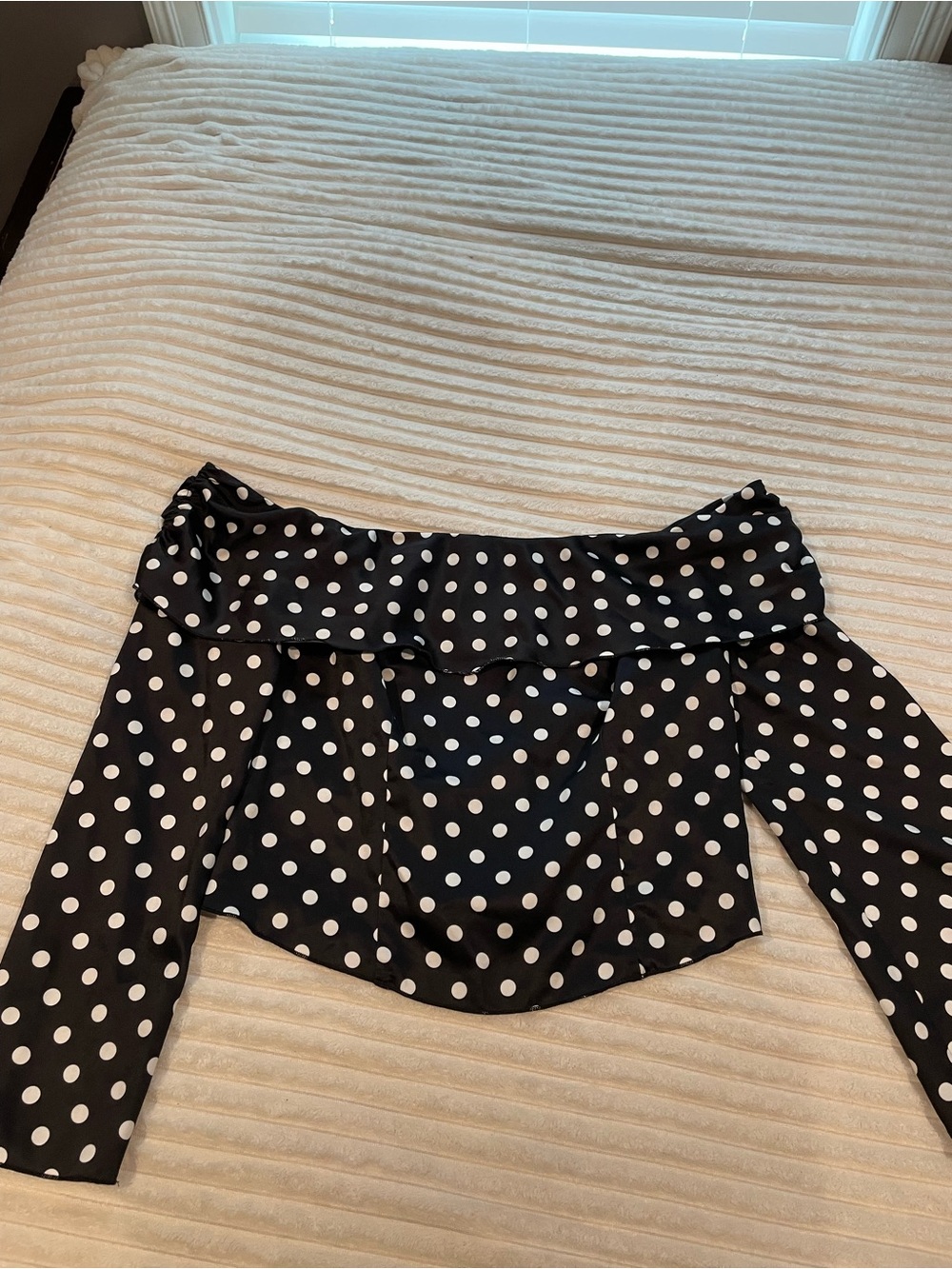 Fashion Nova Black and White Polka Dot Off-Shoulder Top